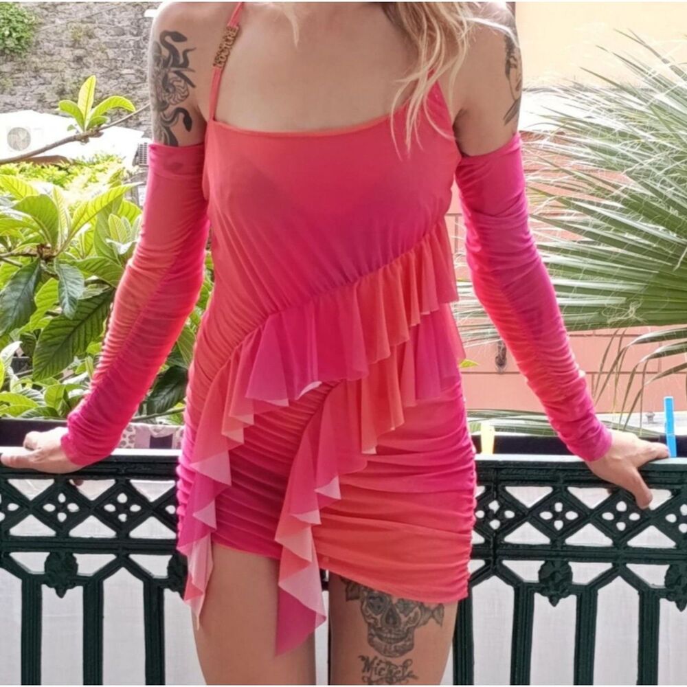Versace Jeans Couture Womens XS/SM Pink Dress EUC Mini-Dress Fuchsia Pink/Orange